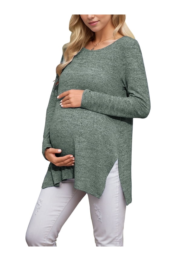 Maternity Clothes Long Sleeve Side Split Maternity Shirts Tops for Women