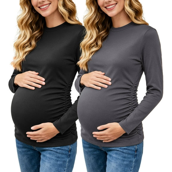 Maternity Tops Shirts Long Sleeve Maternity Pregnancy Clothes for Women 2-Pack