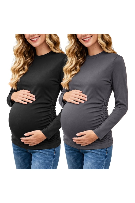 Maternity Tops Shirts Long Sleeve Maternity Pregnancy Clothes for Women 2-Pack