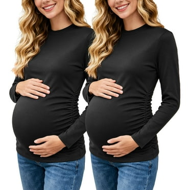 Maternity Tops Shirts Long Sleeve Maternity Pregnancy Clothes for Women 2-Pack