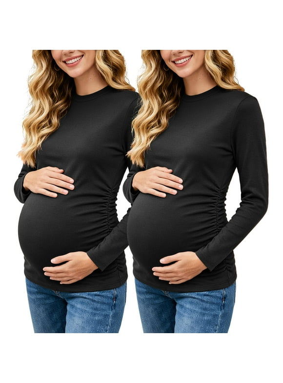 Maternity Tops Shirts Long Sleeve Maternity Pregnancy Clothes for Women 2-Pack