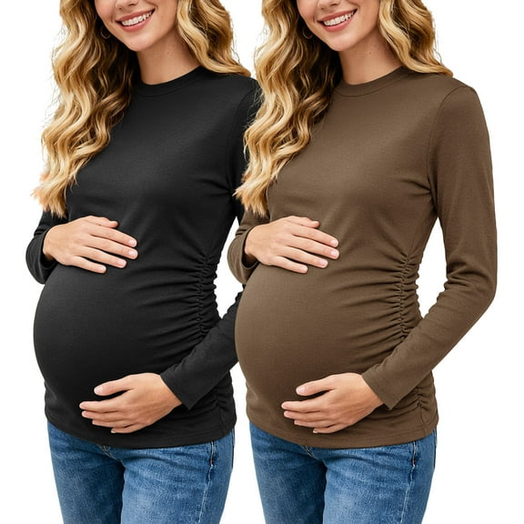Maternity Tops Shirts Long Sleeve Maternity Pregnancy Clothes for Women 2-Pack