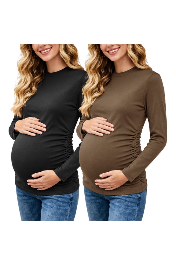 Maternity Tops Shirts Long Sleeve Maternity Pregnancy Clothes for Women 2-Pack