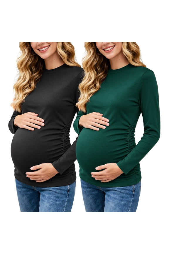 Maternity Tops Shirts Long Sleeve Maternity Pregnancy Clothes for Women 2-Pack