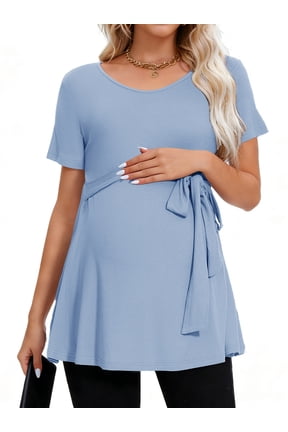 Short Sleeve Maternity Clothes for Women Tie Front Maternity Tops Pregnancy Shirts