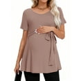 thumbnail image 1 of Short Sleeve Maternity Clothes for Women Tie Front Maternity Tops Pregnancy Shirts, 1 of 6
