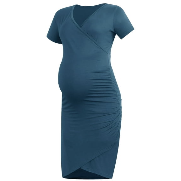 Short Sleeve Summer Maternity Dress for Woman Ruched Pregnancy Clothes