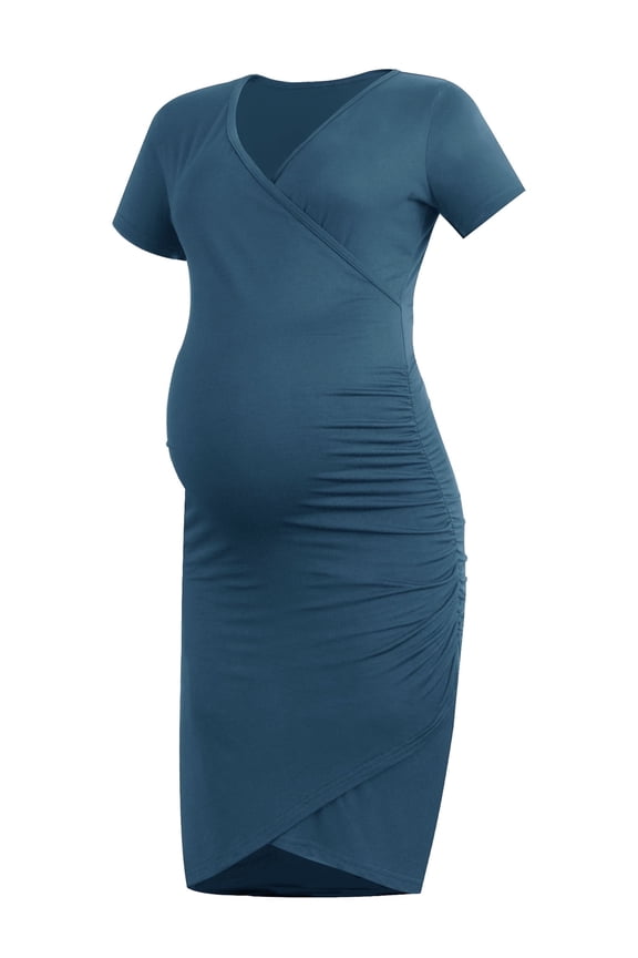 Short Sleeve Summer Maternity Dress for Woman Ruched Pregnancy Clothes