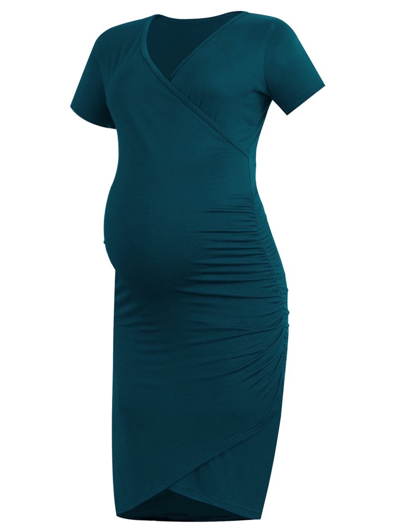 Short Sleeve Summer Maternity Dress for Woman Ruched Pregnancy Clothes