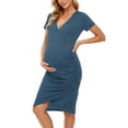 thumbnail image 1 of Short Sleeve Summer Maternity Dress for Woman Ruched Pregnancy Clothes, 1 of 7