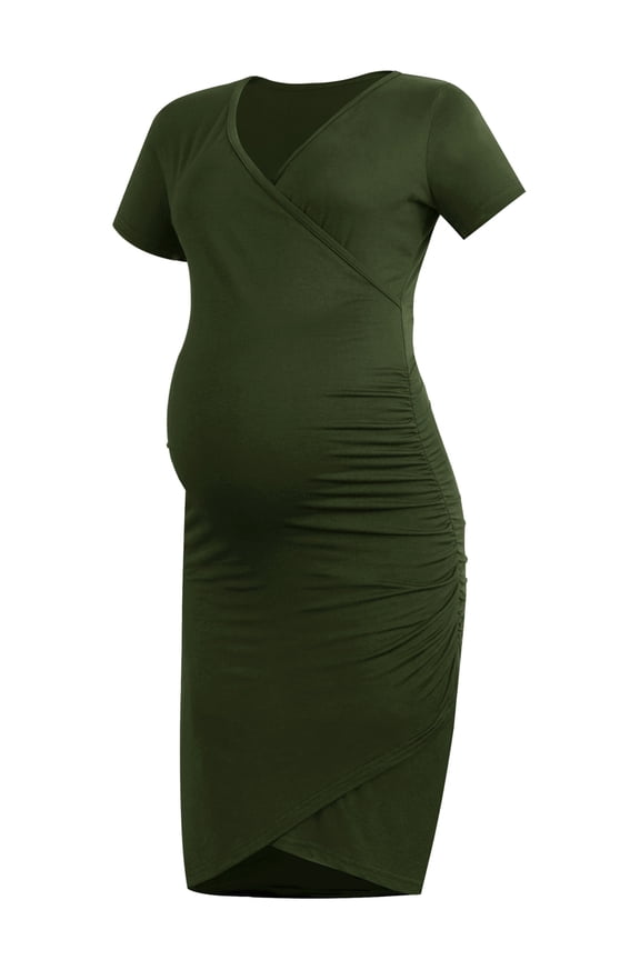 Short Sleeve Summer Maternity Dress for Woman Ruched Pregnancy Clothes