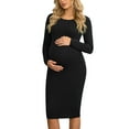 thumbnail image 1 of Side Ruched Pregnancy Dress Long Sleeve Maternity Clothes for Women, 1 of 7