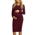 thumbnail image 1 of Side Ruched Pregnancy Dress Long Sleeve Maternity Clothes for Women, 1 of 7