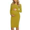 thumbnail image 1 of Side Ruched Pregnancy Dress Long Sleeve Maternity Clothes for Women, 1 of 7