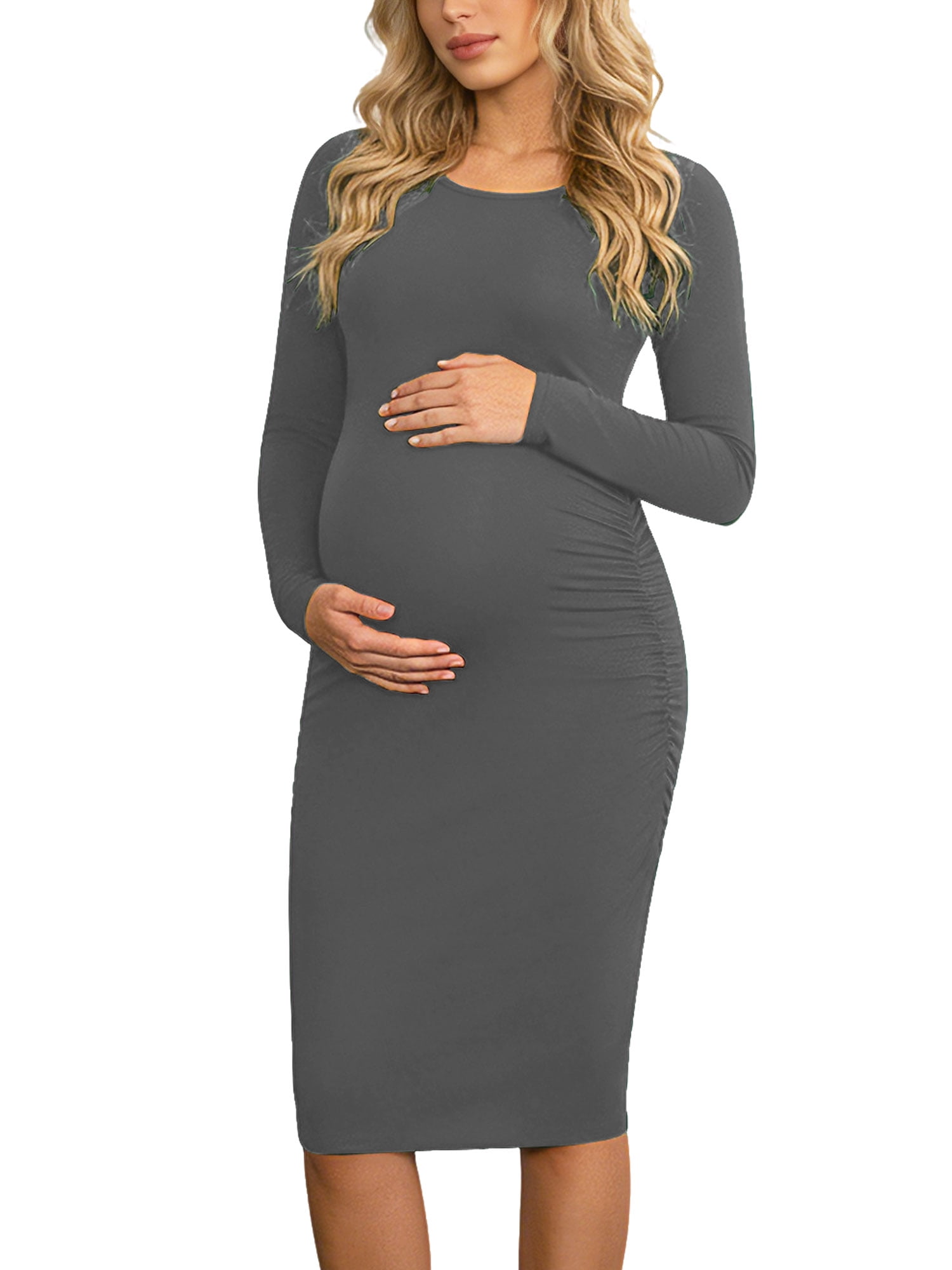 Side Ruched Pregnancy Dress Long Sleeve Maternity Barbados | Ubuy