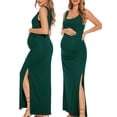 thumbnail image 1 of Split Maternity Dress Sleeveless Long Pregnancy Dress Ruched Maternity Clothes for Women, 1 of 5