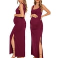 thumbnail image 1 of Split Maternity Dress Sleeveless Long Pregnancy Dress Ruched Maternity Clothes for Women, 1 of 6