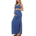 thumbnail image 1 of Split Maternity Dress Sleeveless Long Pregnancy Dress Ruched Maternity Clothes for Women, 1 of 4