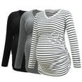 thumbnail image 1 of V Neck Long Sleeve Pregnancy Tops Shirts Maternity Clothes for Women 3-Pack, 1 of 6