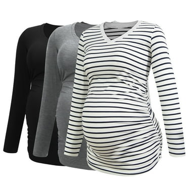 V Neck Long Sleeve Pregnancy Tops Shirts Maternity Clothes for Women 3-Pack