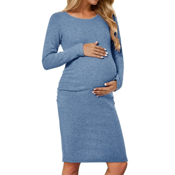 Women's Long Sleeve Maternity Dress Ruched Bodycon Dress Pregnancy Clothes