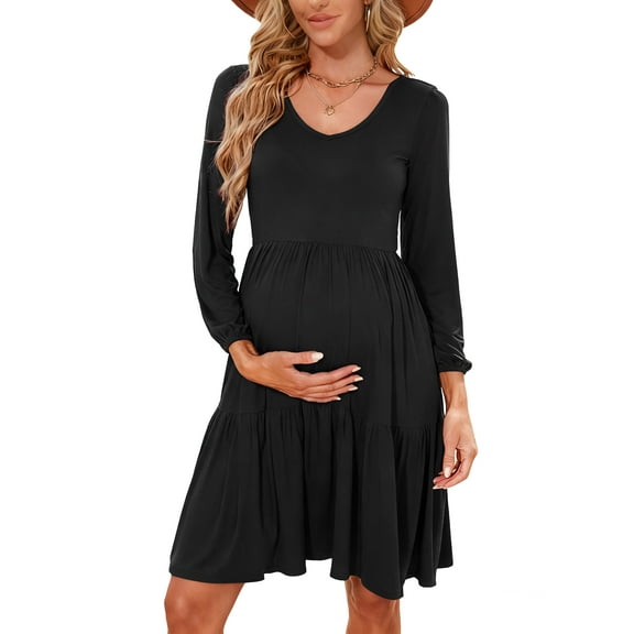 Women's Long Sleeve Maternity Dress Ruffle Maternity Clothes for Women