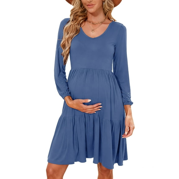 Women's Long Sleeve Maternity Dress Ruffle Maternity Clothes for Women