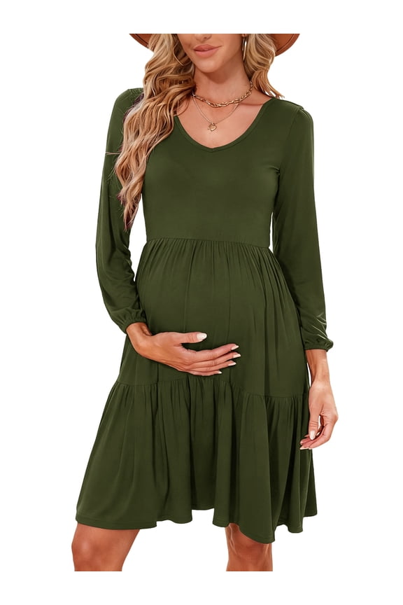 Women's Long Sleeve Maternity Dress Ruffle Maternity Clothes for Women