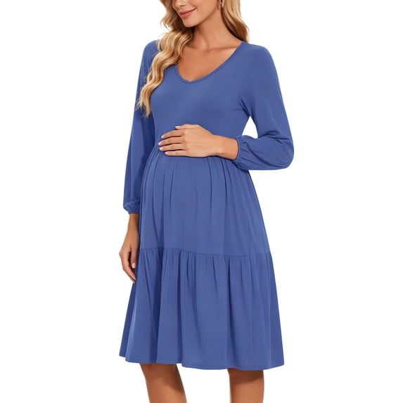 Women's Long Sleeve Maternity Dress Ruffle Maternity Clothes for Women