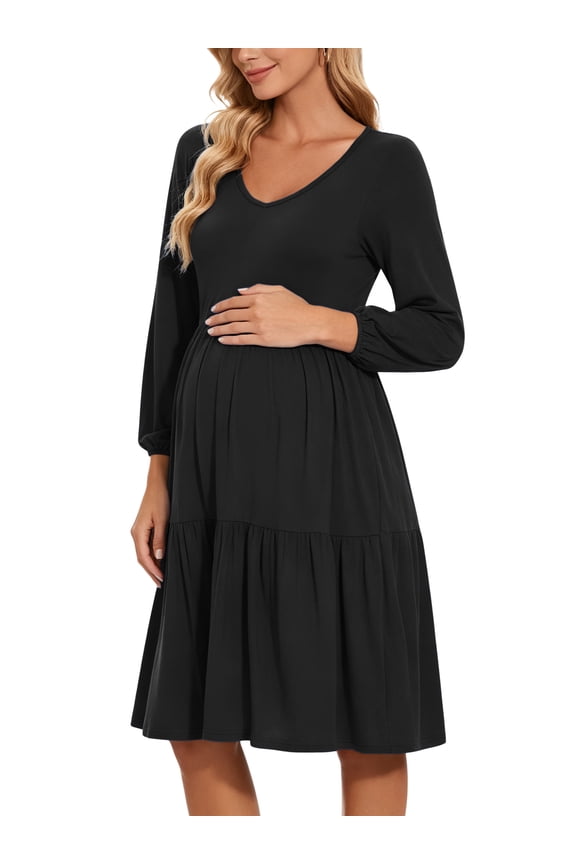 Women's Long Sleeve Maternity Dress Ruffle Maternity Clothes for Women