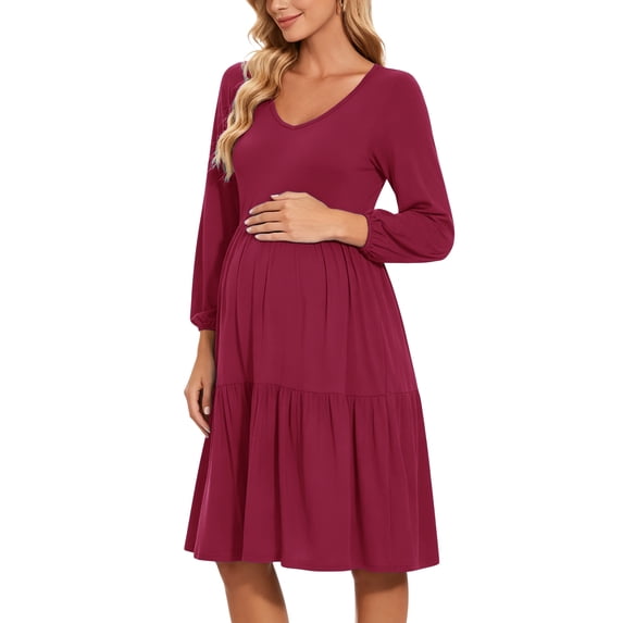 Women's Long Sleeve Maternity Dress Ruffle Maternity Clothes for Women