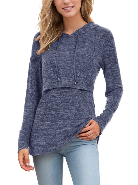 Women's Long Sleeve Maternity Nursing Tops Breastfeeding Shirt Hoodie