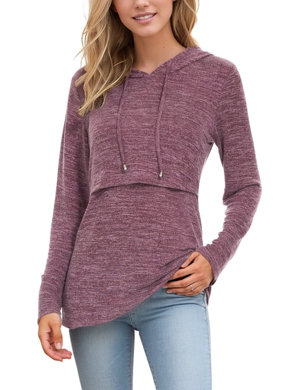 Women's Long Sleeve Maternity Nursing Tops Breastfeeding Shirt Hoodie
