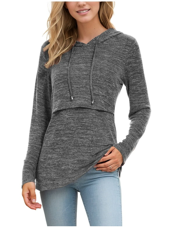 Women's Long Sleeve Maternity Nursing Tops Breastfeeding Shirt Hoodie