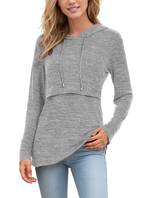 Women's Long Sleeve Maternity Nursing Tops Breastfeeding Shirt Hoodie