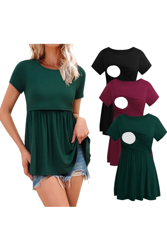 Women's Maternity Clothes Short Sleeve Nursing Tops Breastfeeding Shirts 3-Pack