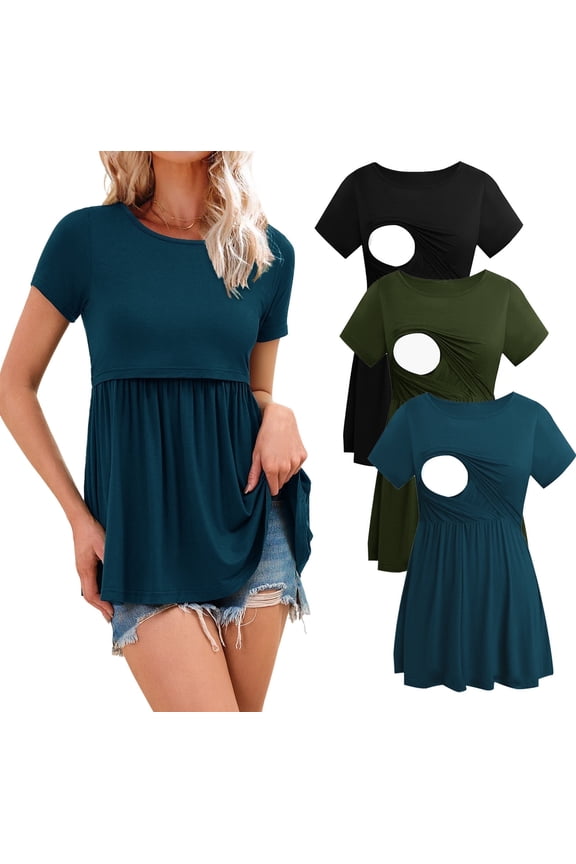 Women's Maternity Clothes Short Sleeve Nursing Tops Breastfeeding Shirts 3-Pack