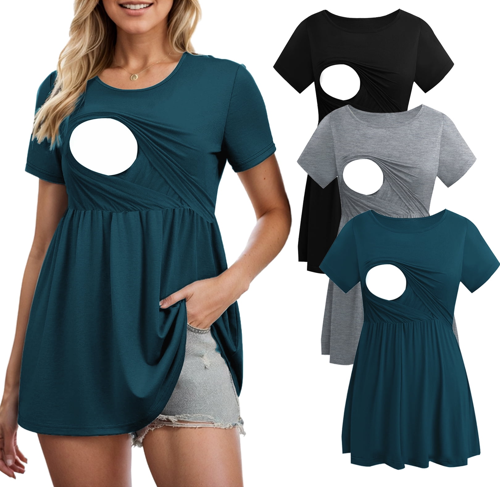 Maternity Tops Summer Smallshow Women's Short Sleeve, Side Split, Maternity Maxi Dress For Under $25