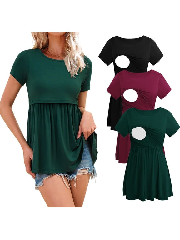 Women's Maternity Clothes Short Sleeve Nursing Tops Breastfeeding Shirts 3-Pack