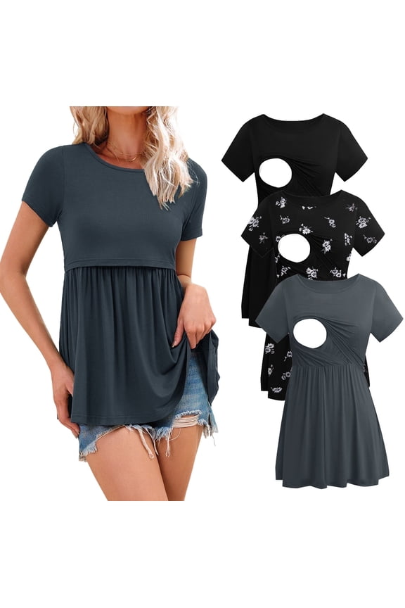 Women's Maternity Clothes Short Sleeve Nursing Tops Breastfeeding Shirts 3-Pack