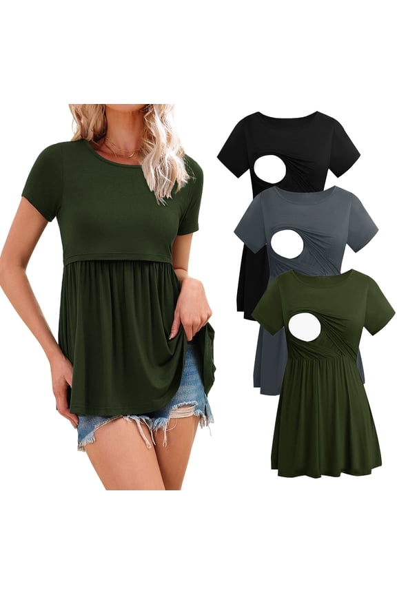 Women's Maternity Clothes Short Sleeve Nursing Tops Breastfeeding Shirts 3-Pack
