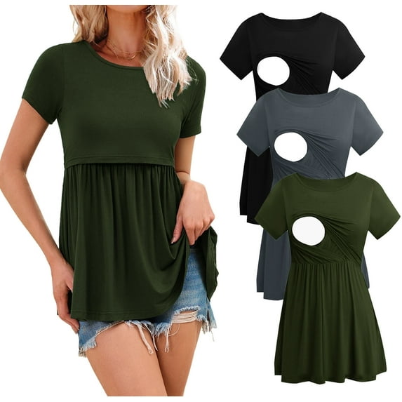 Women's Maternity Clothes Short Sleeve Nursing Tops Breastfeeding Shirts 3-Pack