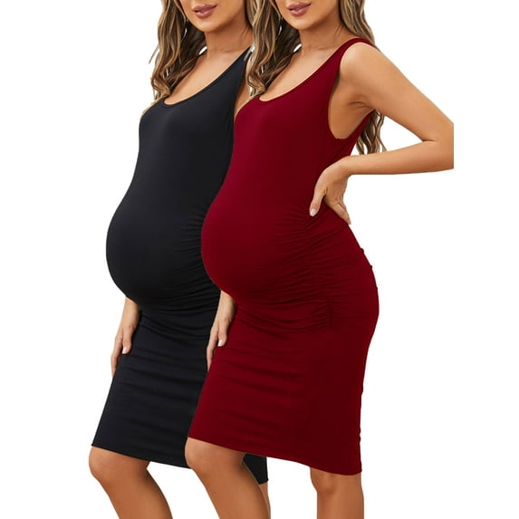 Women's Maternity Dress Clothes Sleeveless Pregnancy Bodycon Dress 2-Pack