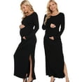 thumbnail image 1 of Women's Maternity Dress Long Sleeve Split Ruched Pregnancy Clothes, 1 of 5