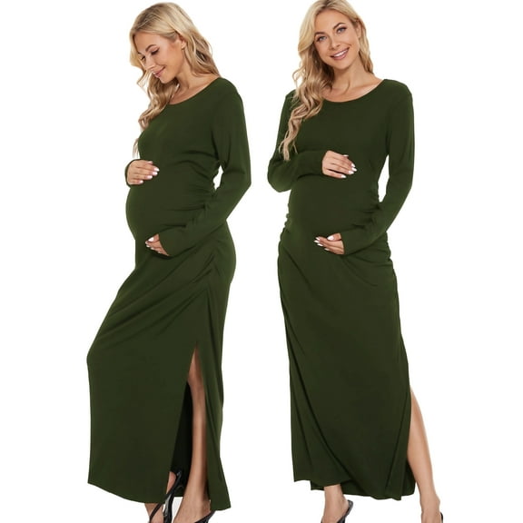 Women's Maternity Dress Long Sleeve Split Ruched Pregnancy Clothes