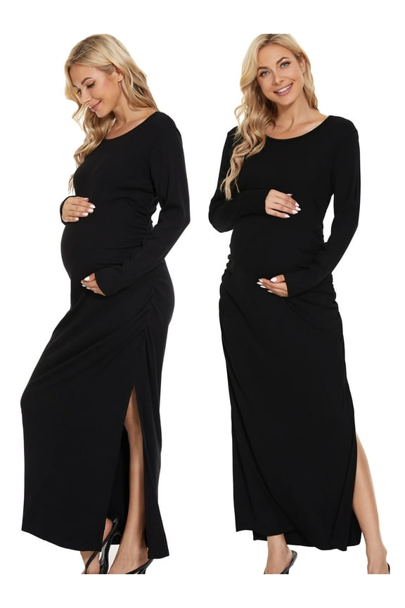 Women's Maternity Dress Long Sleeve Split Ruched Pregnancy Clothes