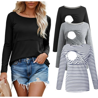 Women's Long Sleeve Maternity Nursing Tops Shirts Breastfeeding Clothes 3-Pack