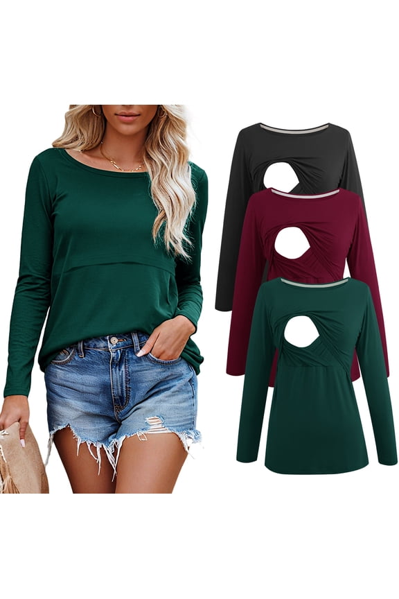 Women's Long Sleeve Maternity Nursing Tops Shirts Breastfeeding Clothes 3-Pack