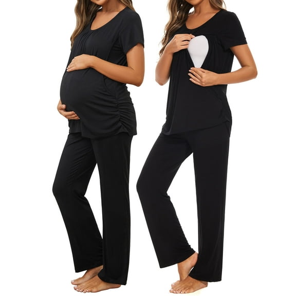 Women's Maternity Nursing Pajamas Short Sleeve Nursing Pjs Sleepwear Set