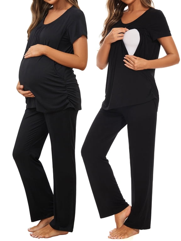 Women's Maternity Nursing Pajamas Short Sleeve Nursing Pjs Sleepwear Set